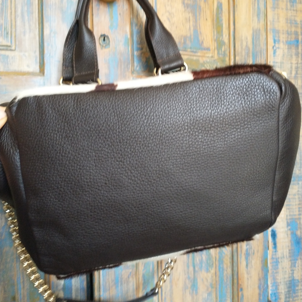 NWT! Pulicati calf hair & brown leather soft slouchy tote, studs, chain strap - Picture 5 of 6
